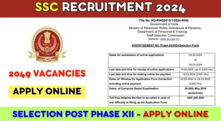 SSC Phase Selection Recruitment 2024 - Sai Vikram Academy