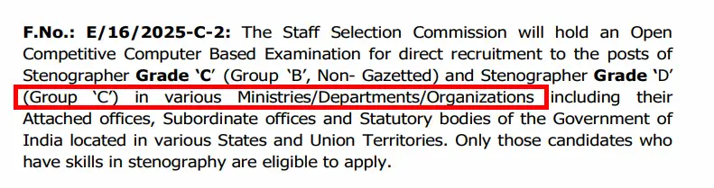 SSC Stenographer Recruitment 2025